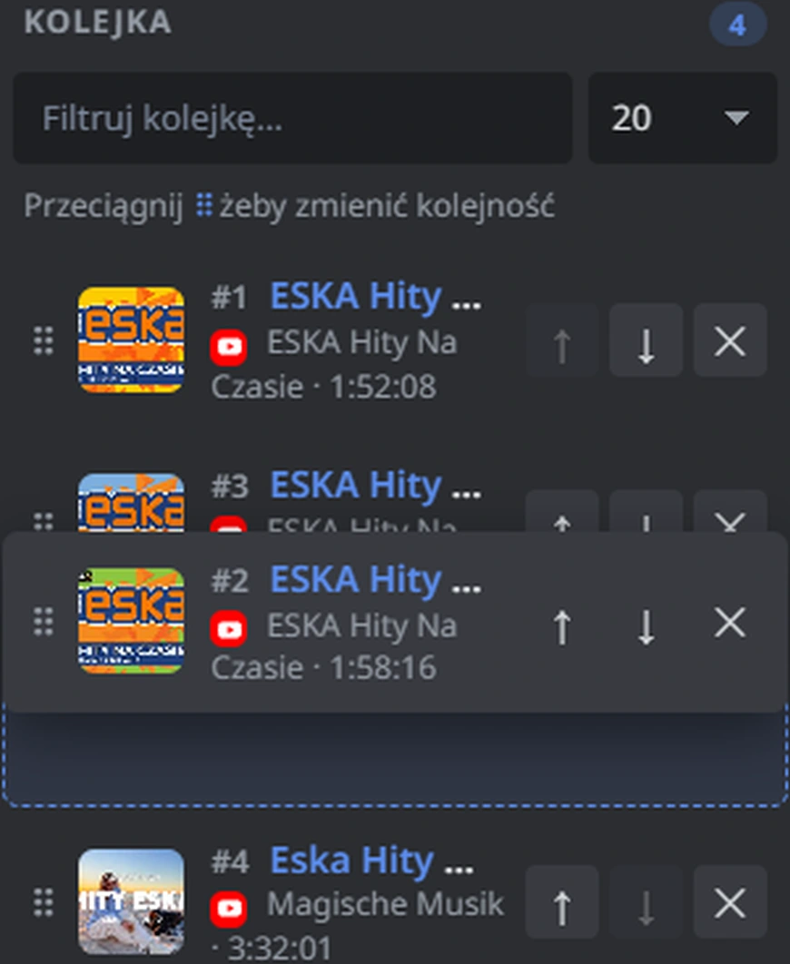 Przeciąganie kolejki w panelu